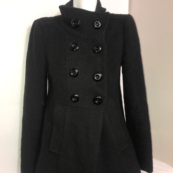 Urban Behaviour Black Buttoned Thick Wool Pea Coat - Picture 3 of 9